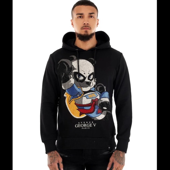 Avenue Other - •SOLD• George V SUPER PANDA  Black Rhinestone Hoodie Size XL